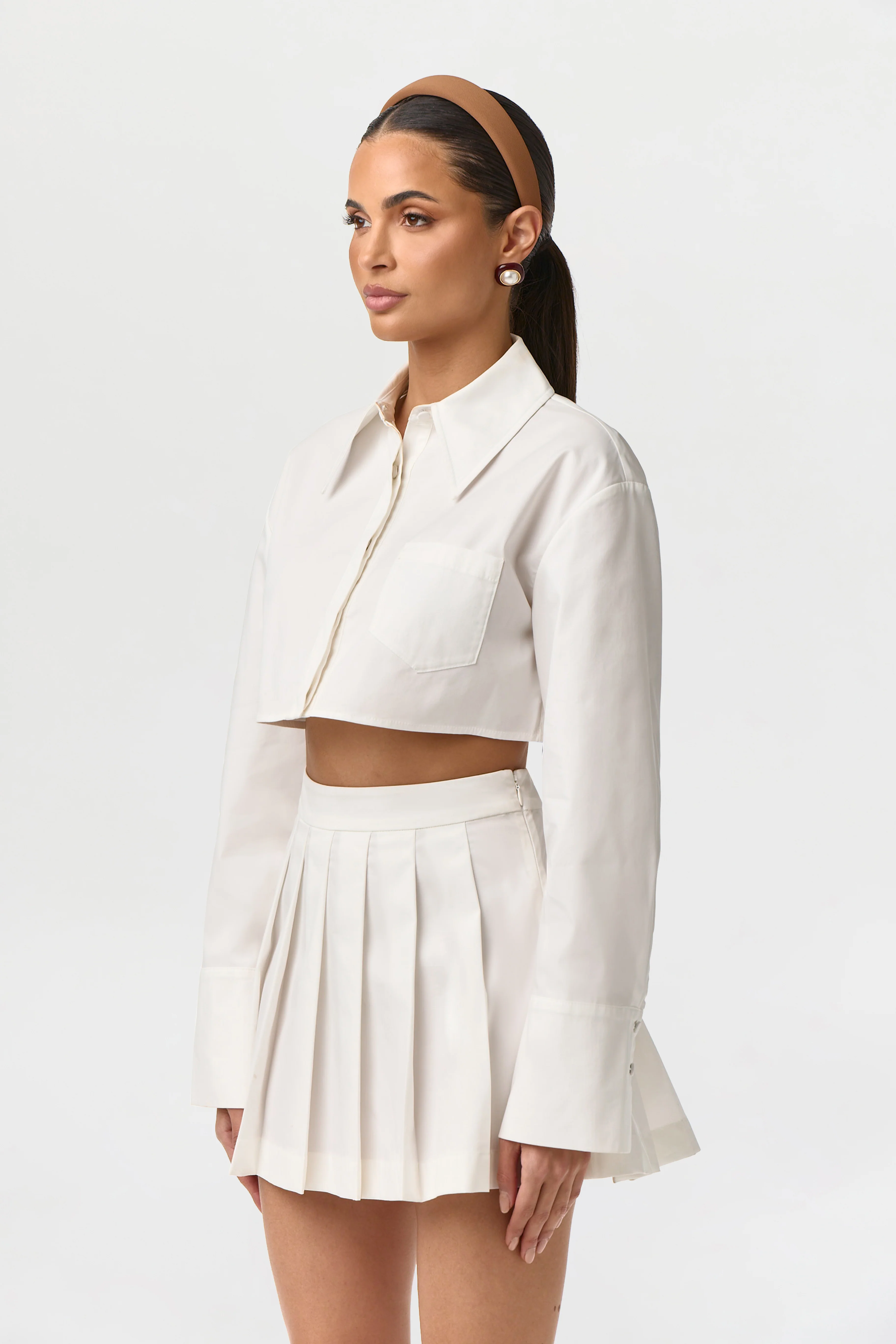 Shirting Button Up Crop Top - Image 5