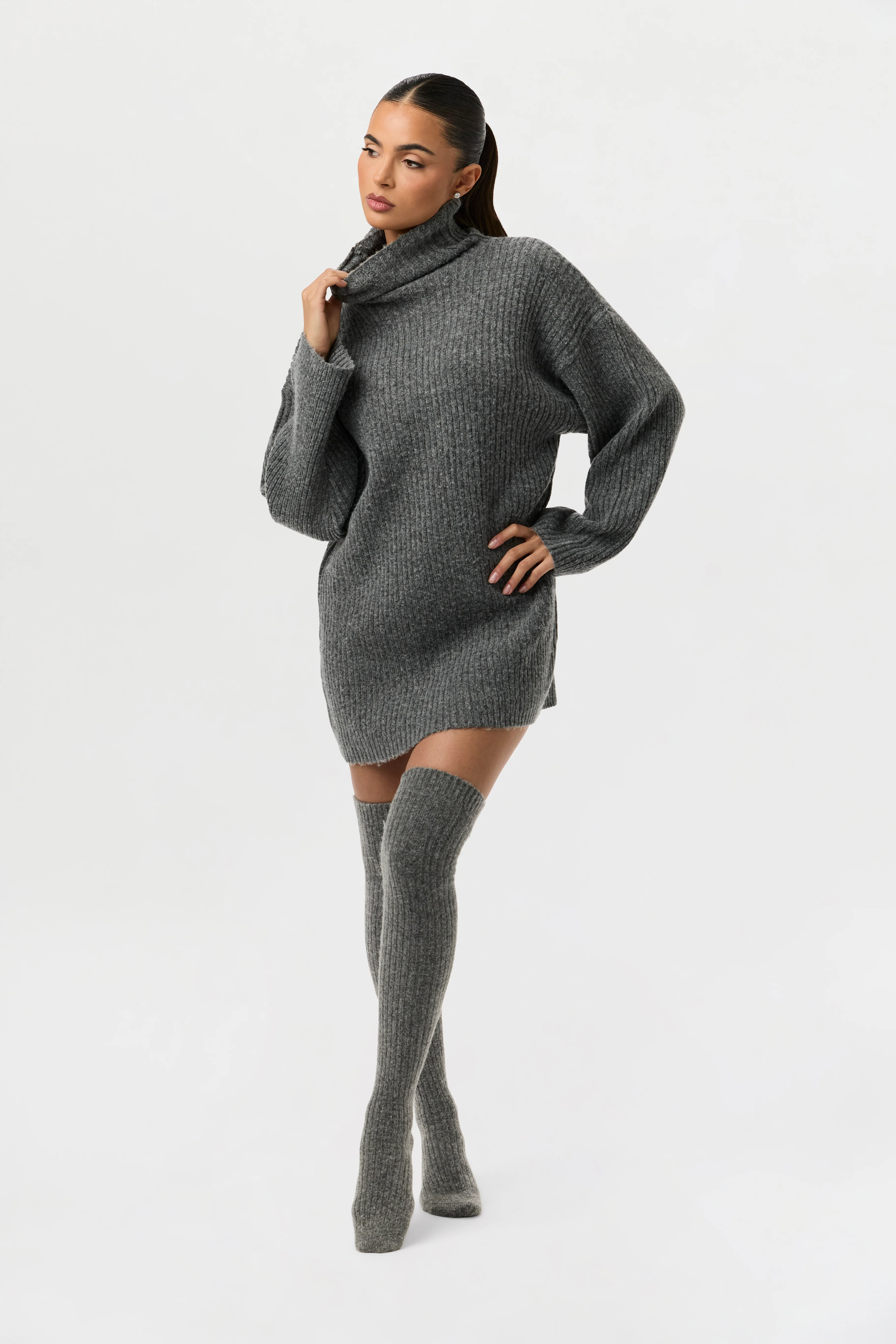 Ribbed-Knit Turtleneck Sweater Dress - Image 4