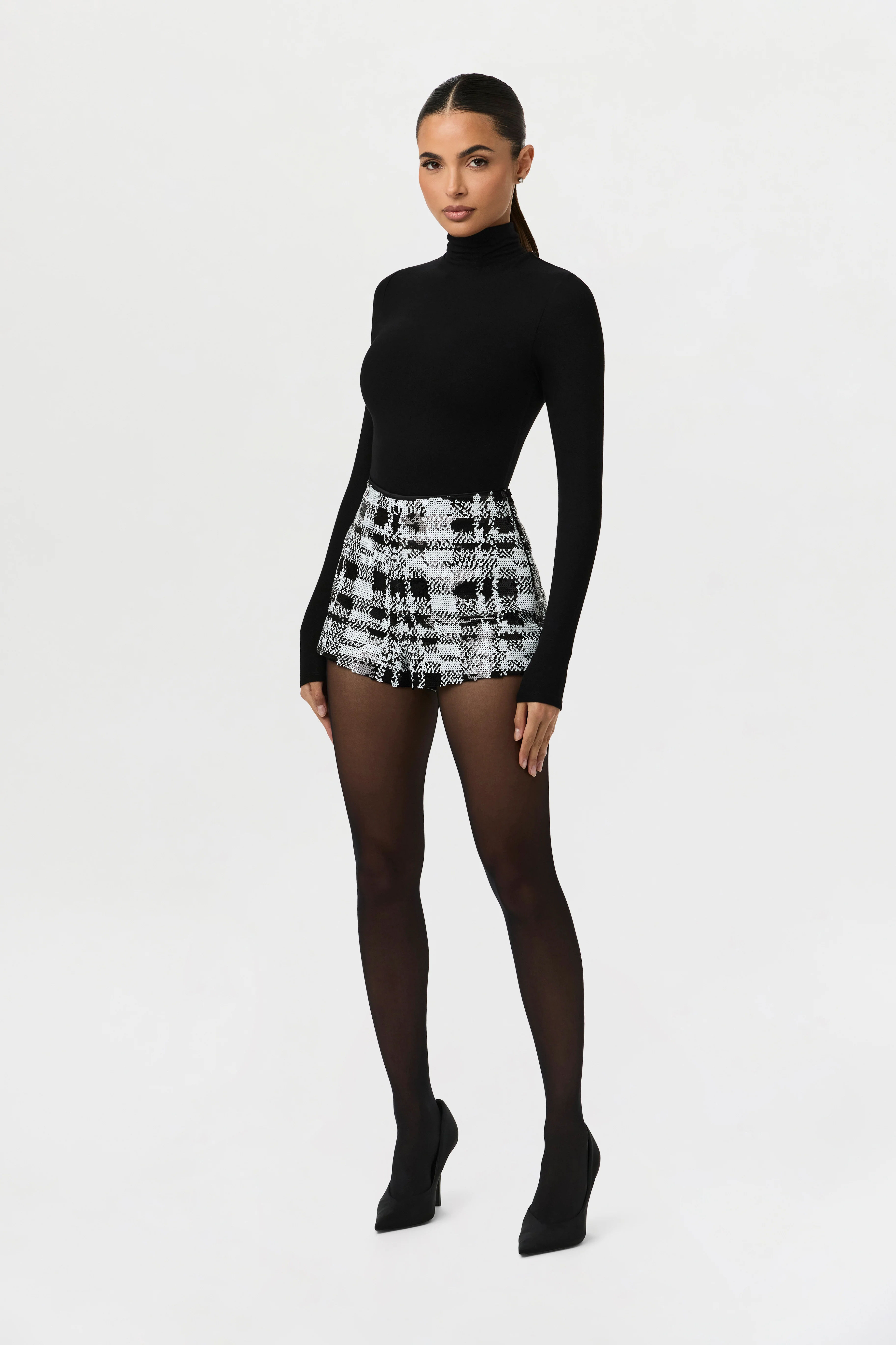 Sequin Plaid Hot Pants