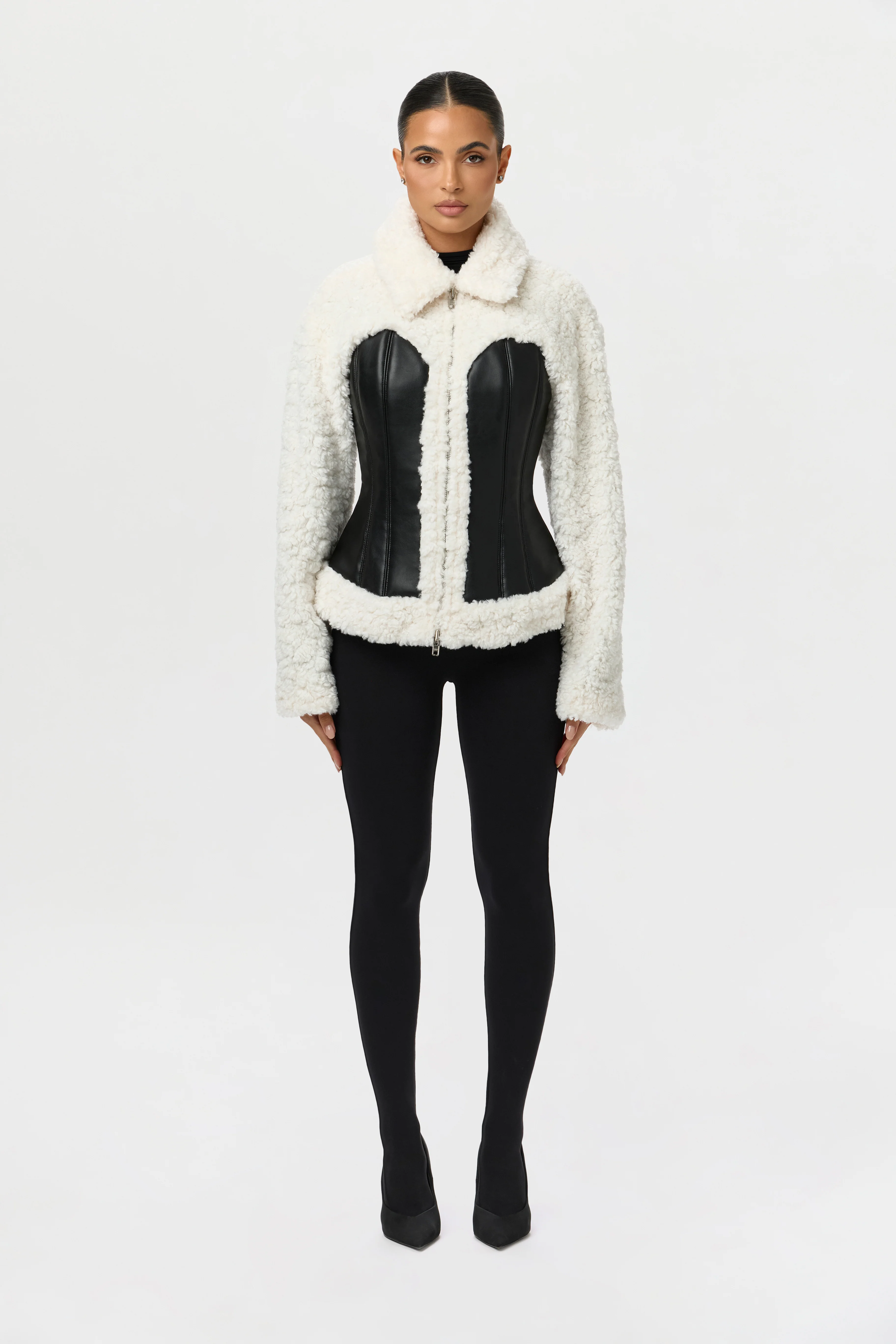 Sherpa Vegan Leather Corset Jacket