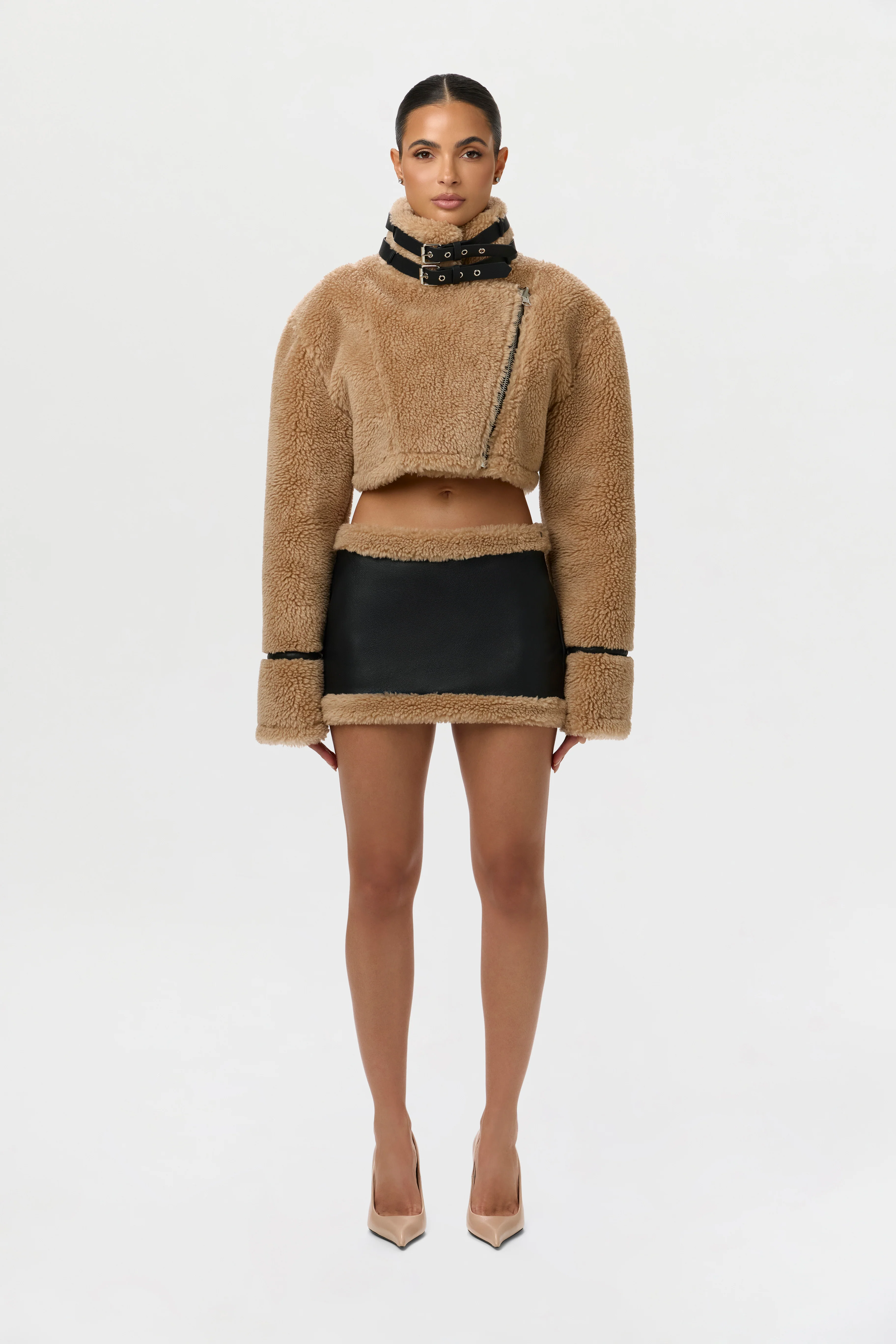 Sherpa Vegan Leather Mini Skirt - Image 3