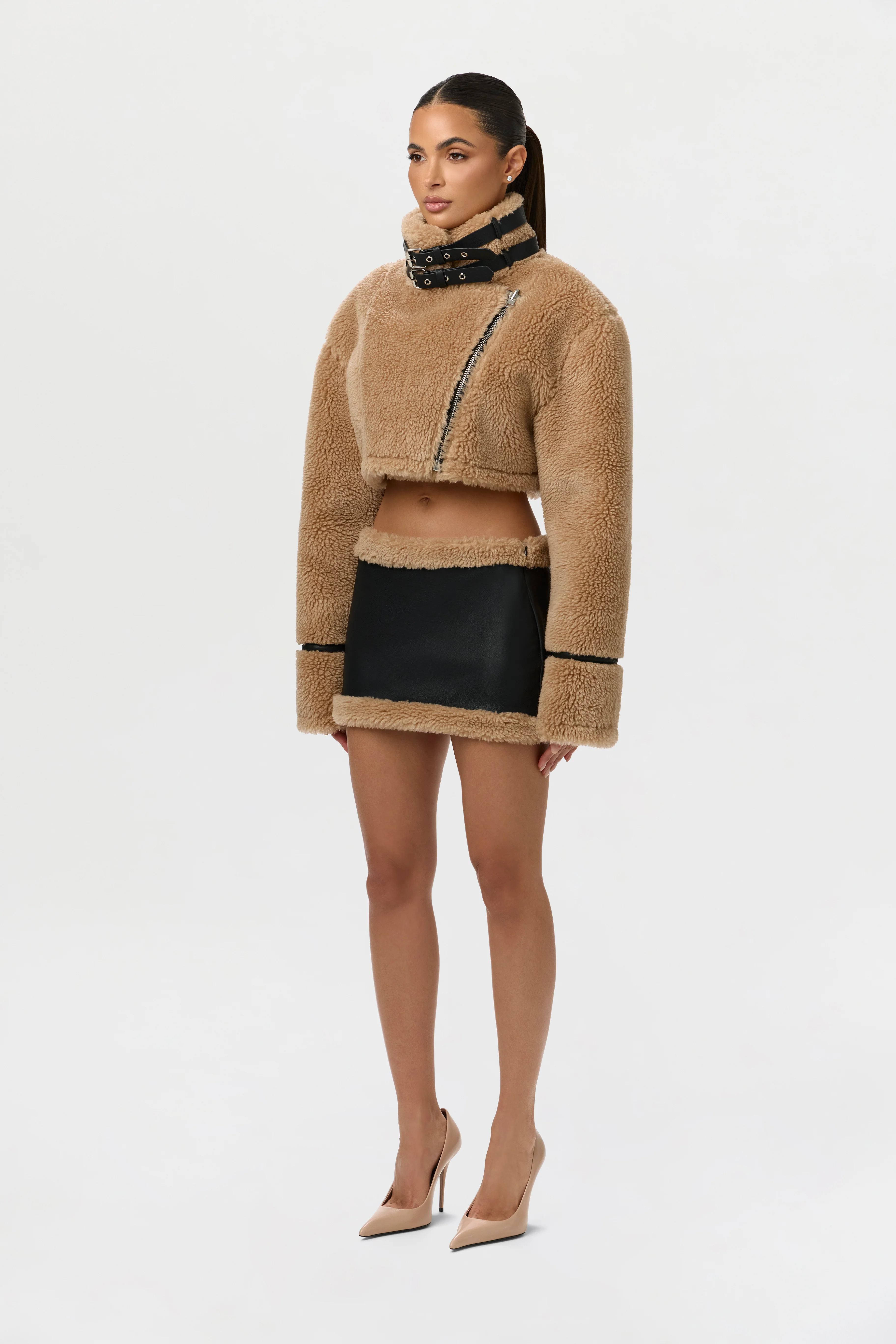 Sherpa Vegan Leather Mini Skirt - Image 6