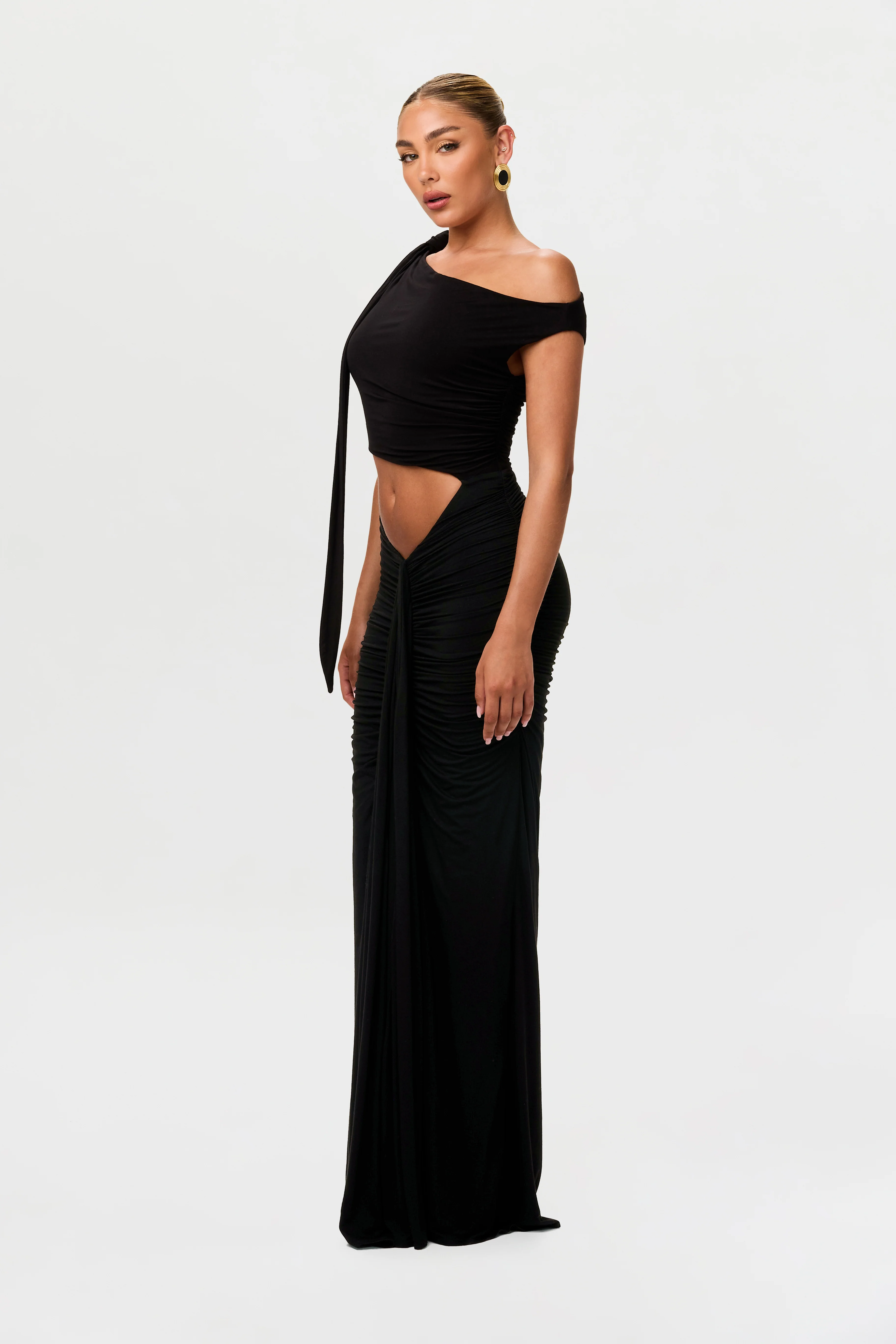 Smooth Off-Shoulder Asymmetric Dress - Image 5
