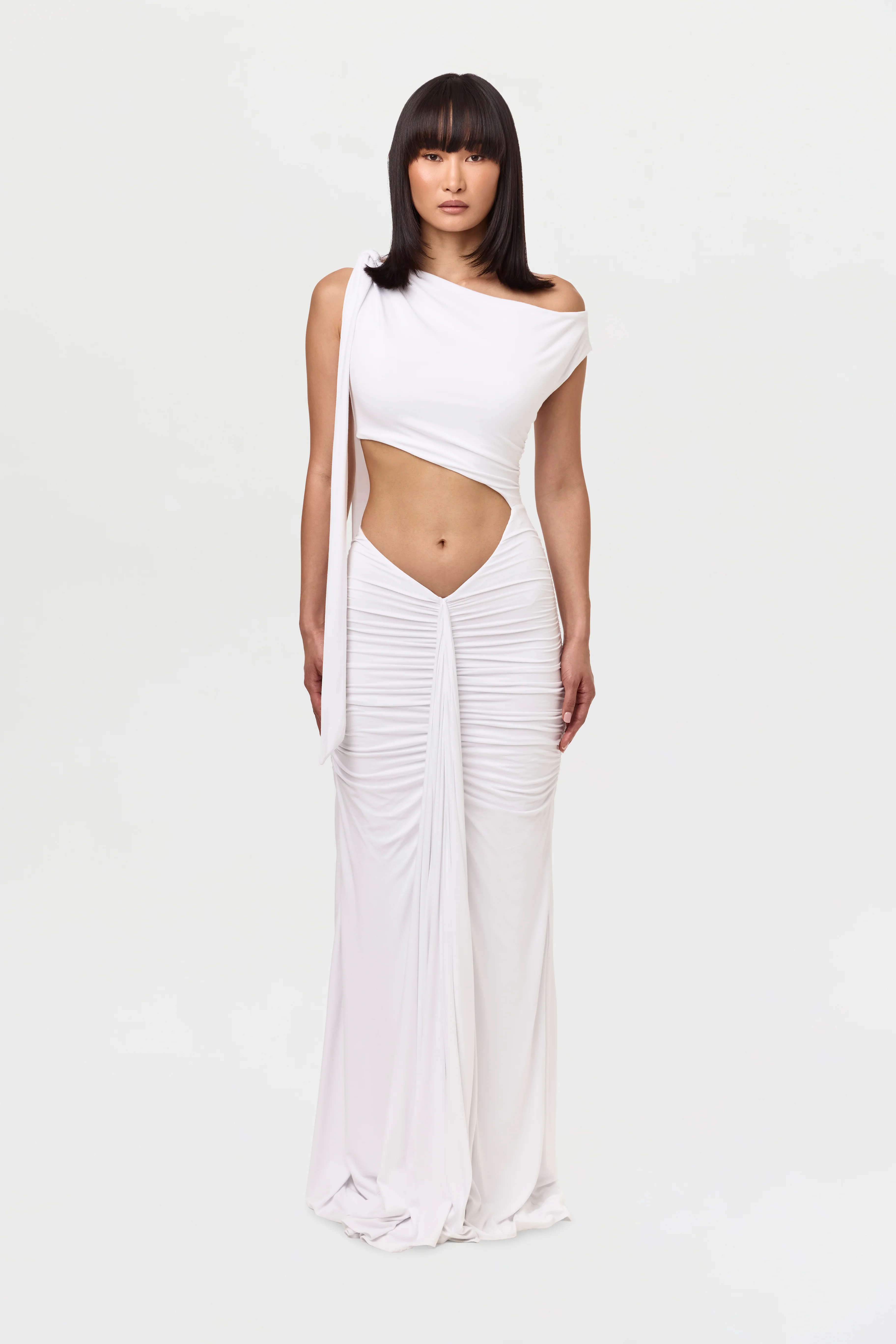 Smooth Off-Shoulder Asymmetric Dress - Image 8