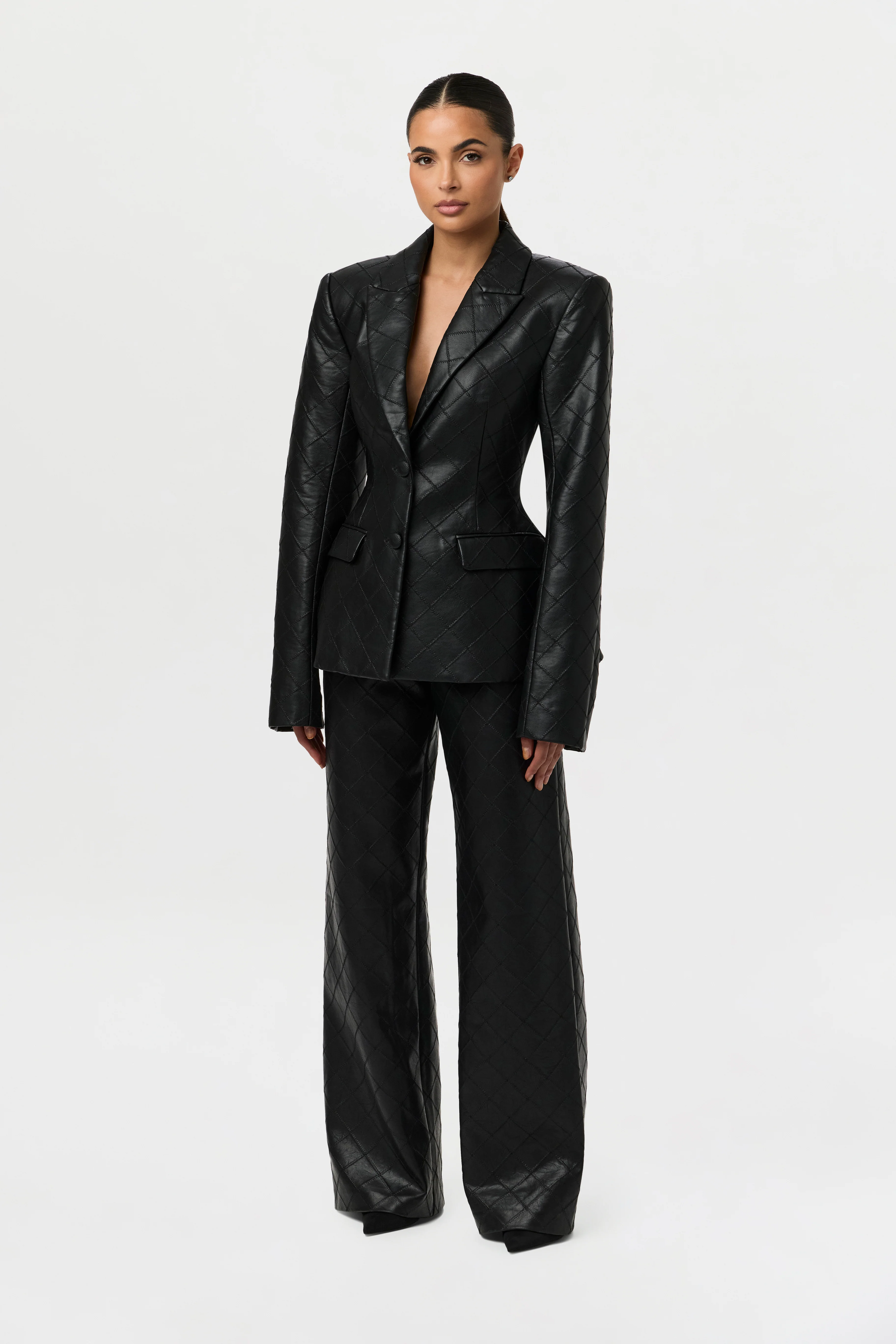 Quilted Vegan Leather Wide Leg Pants - Image 4