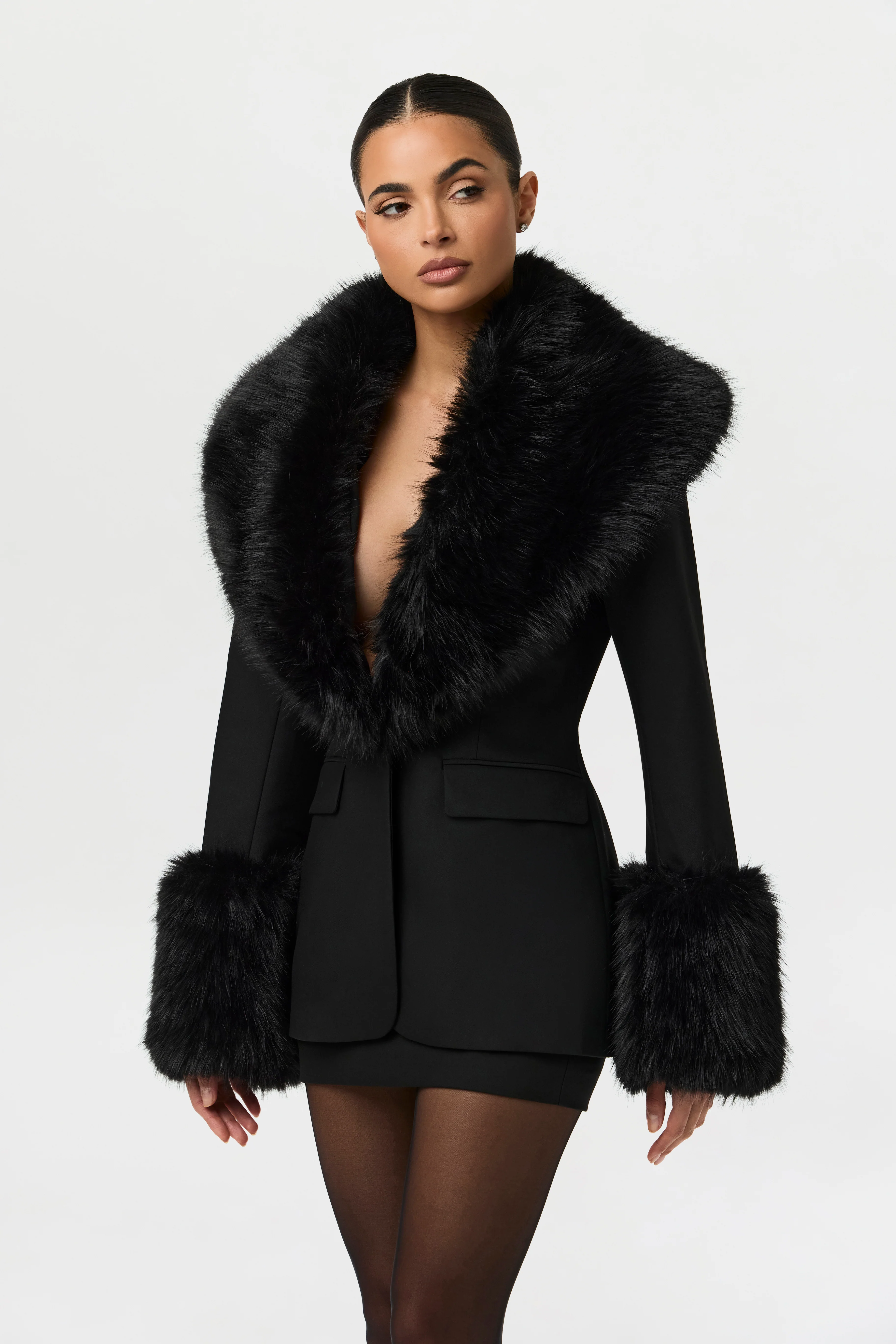 Faux Fur Suited Blazer - Image 5